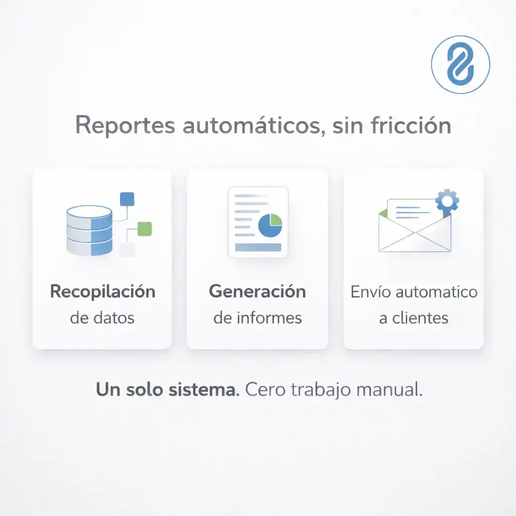 Automatización de reportes con recopilación de datos, generación de informes y envío automático a clientes